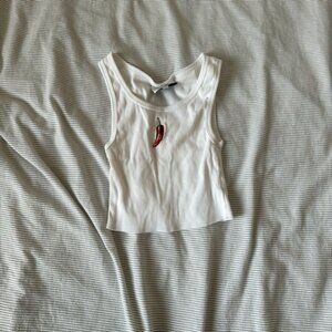 Reformation White Crop Top with Red Accent